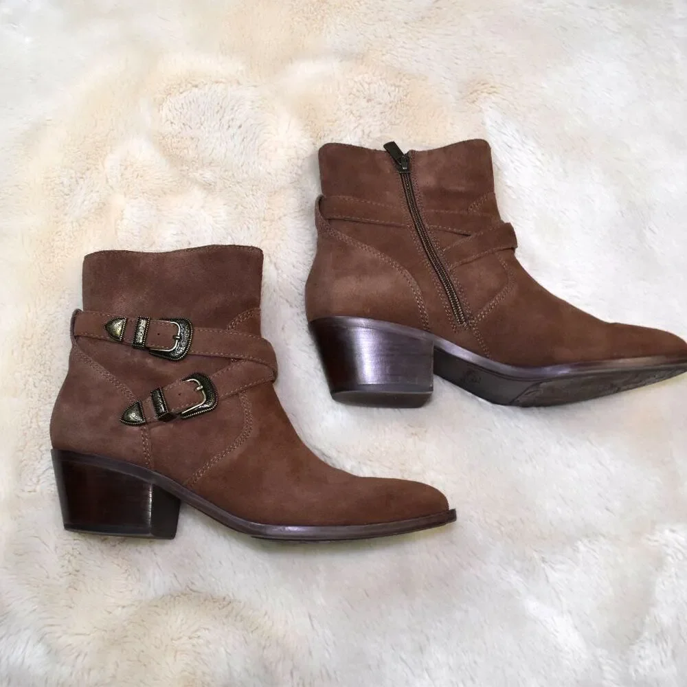 Patricia Nash Sandra Brown Suede Ankle Booties Western Cowgirl Boots Sz 9